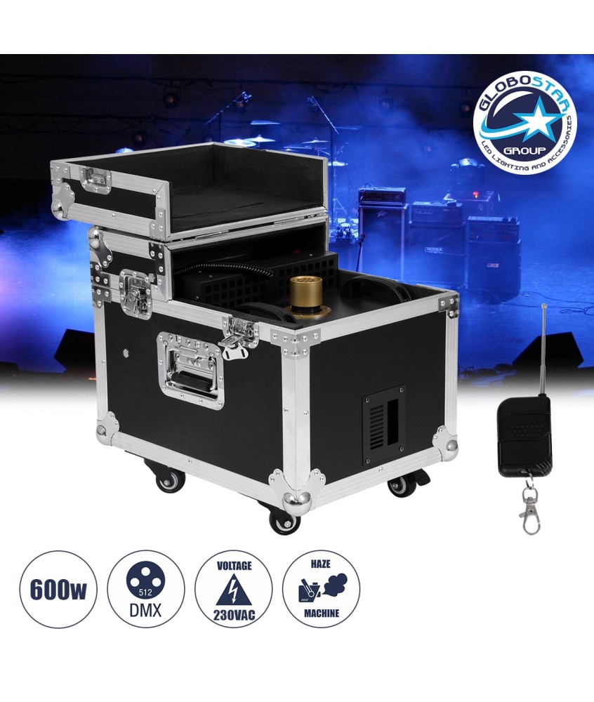 GloboStar® 51170 MERMAID Επαγγελματική Επιδαπέδια Μηχανή Double Haze Machine - Διπλού Εφέ Ομίχλης-Νέφωσης 600W AC 220V-240V DMX512 Display on Body & Ασύρματο Χειριστήριο σε Flight Case - Μαύρο - L49.5 x W38 x H45cm